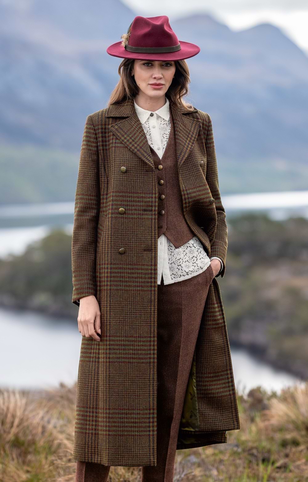 Tailored Brown Plaid Wool Coat for Formal Occasions — Winter Coats for Women