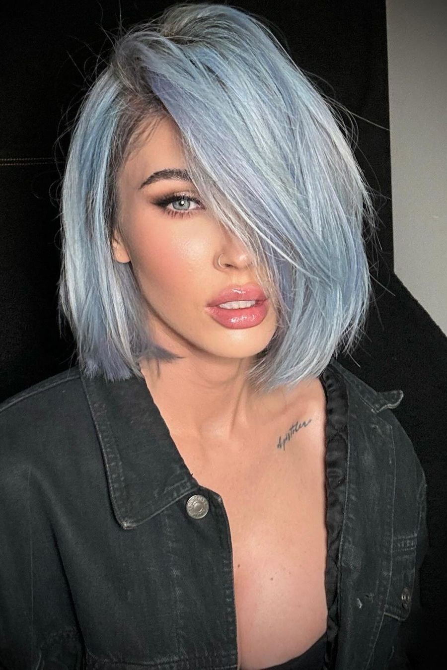 Icy Blue Silver Bob — Winter Hair Colors for Olive Skin