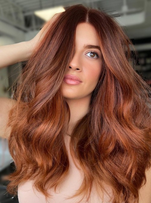 Bright Auburn Curls With Gold Undertones — Winter Auburn Hair Color