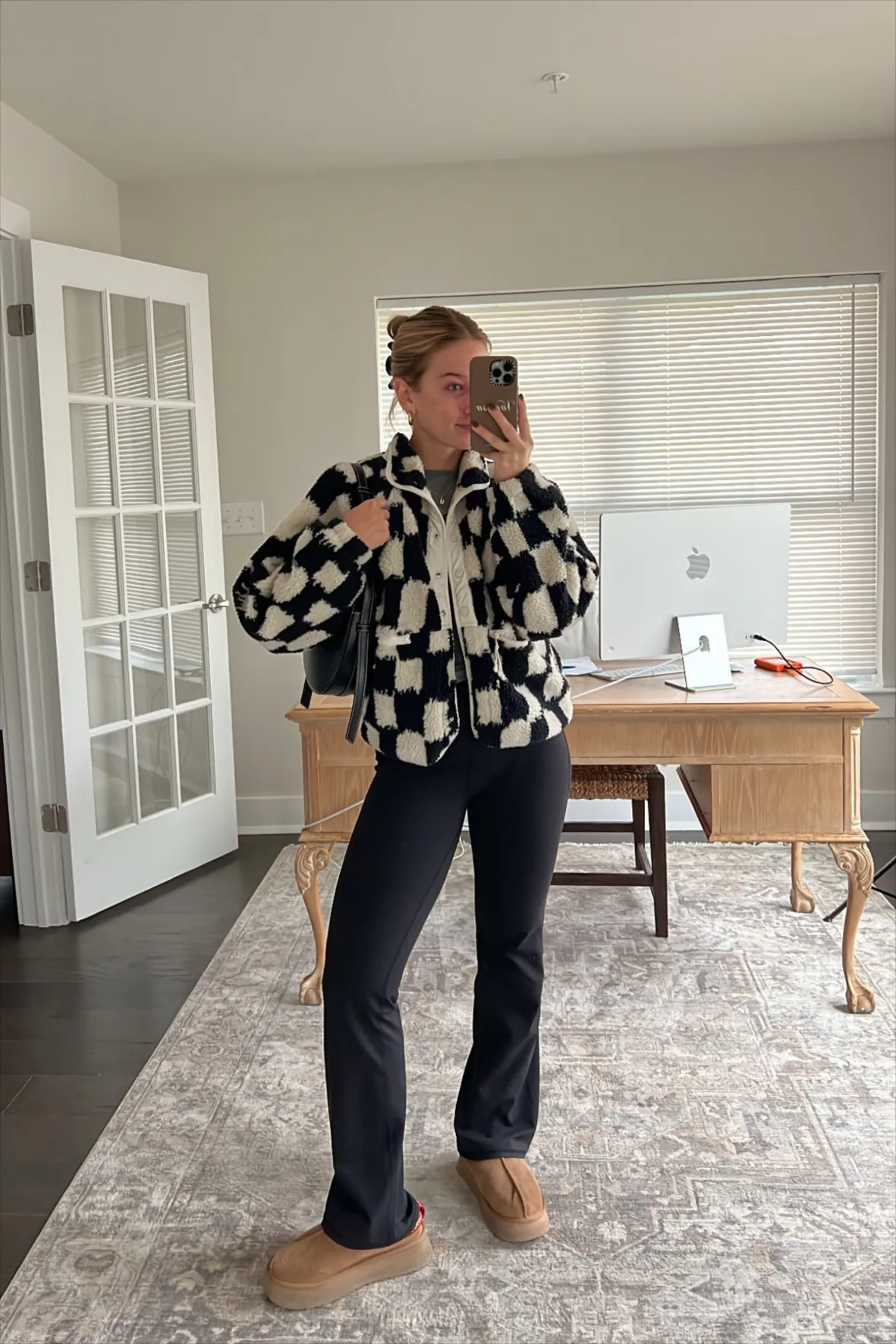 Checkerboard Fleece Jacket with Flared Pants Checkerboard Fleece Jacket with Flared Pants — Fleece Jacket Outfits