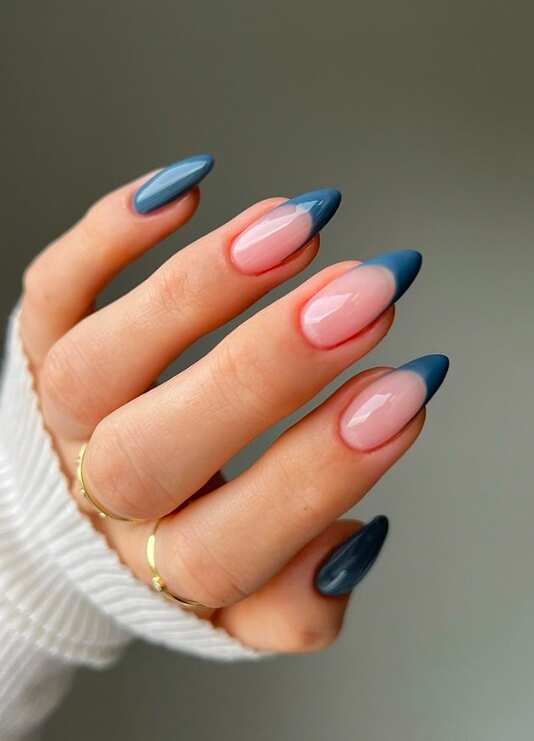 Deep Blue French Stiletto Nails Deep Blue French Stiletto Nails — Everyday Winter Nails