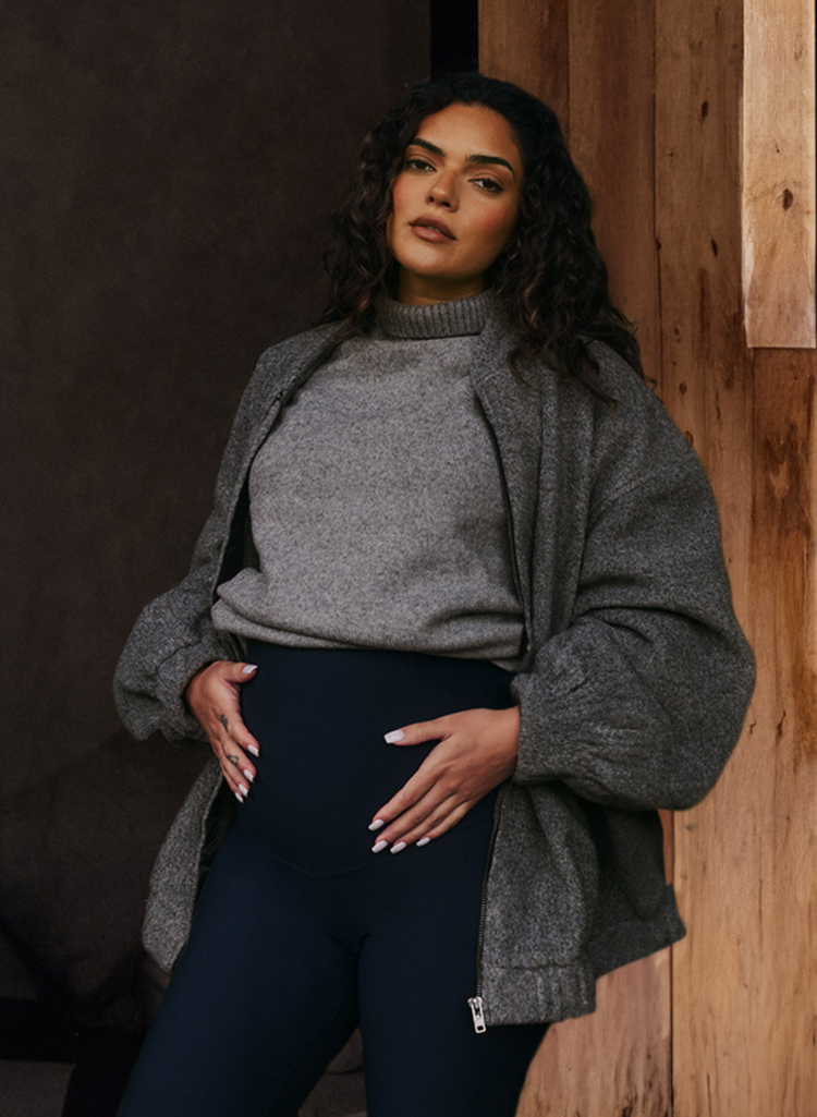 Casual Winter Maternity Style with a Bomber Jacket — Winter Maternity Outfits