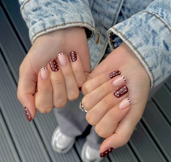 Nude Pink French with Polka Dot Accents Nude Pink French with Polka Dot Accents — Classy Winter Nails