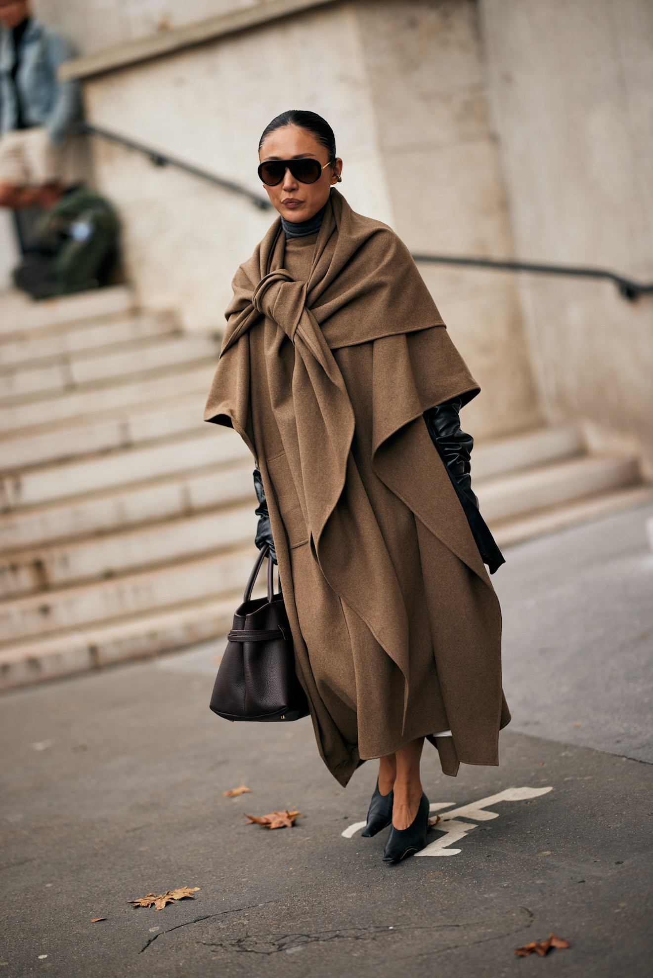 Dramatic Oversized Scarf Coat for Elevated Winter Dinners — Winter Dinner Outfits
