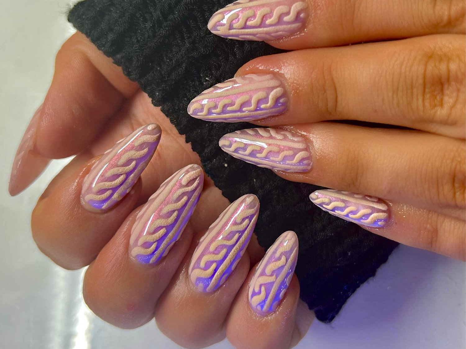 Pale Pink Cable Knit Stiletto Nails Pale Pink Cable Knit Stiletto Nails — Winter Nail Designs