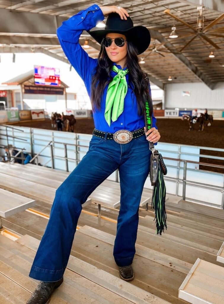 Vibrant Western-Inspired Look with Flare Jeans and Cowboy Boots — Nashville Winter Outfits