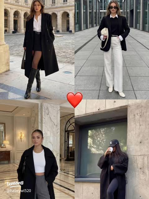 Sharp Contrast: Black and White Coat with Mini Skirt — Minimalist Winter Outfits