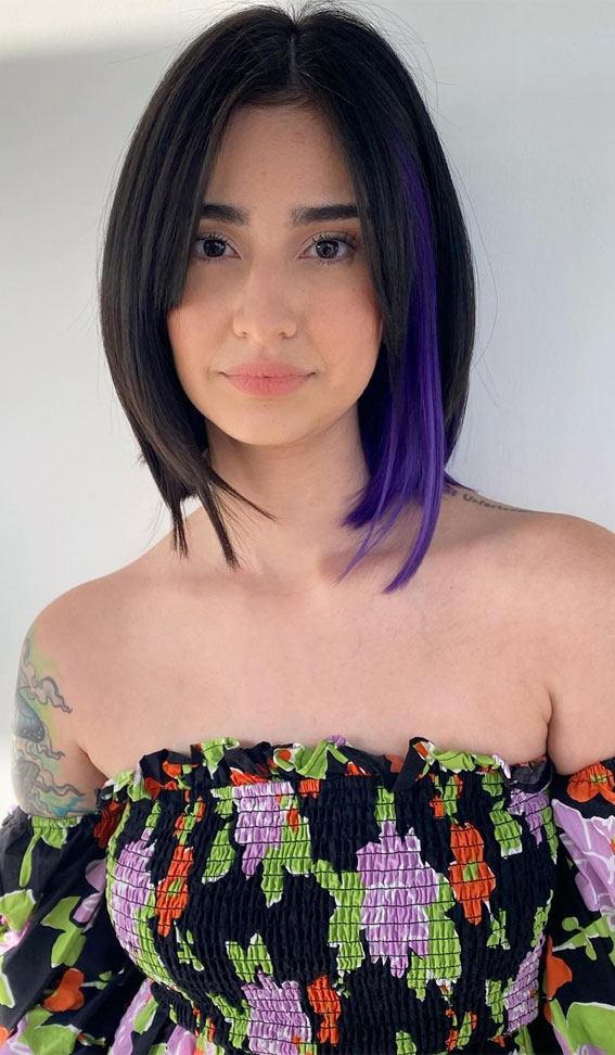 Dark Bob With Electric Violet Accent — Winter Hair Colors for Short Hair
