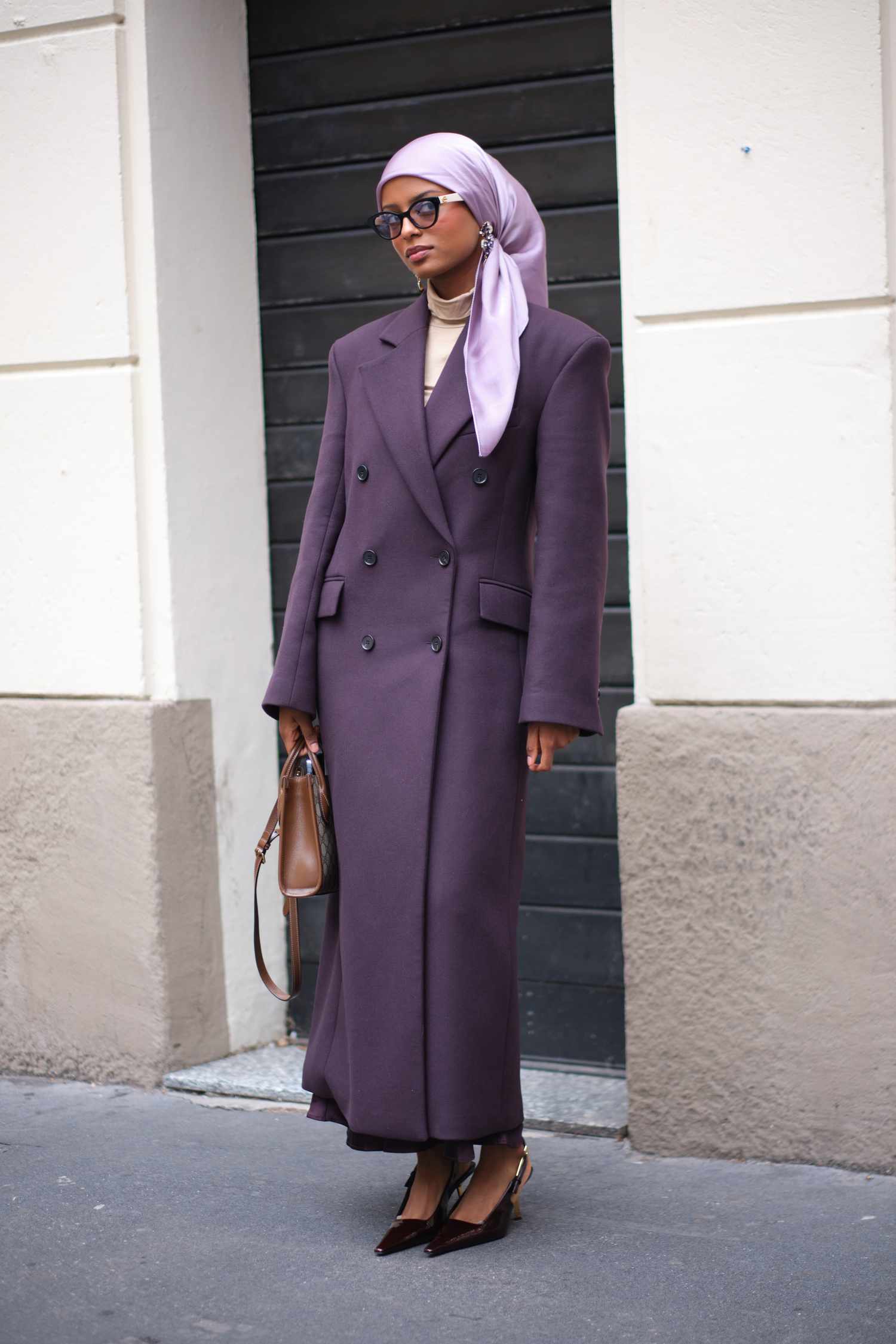 Sophisticated Layered Look with a Royal Purple Double-Breasted Coat Sophisticated Layered Look with a Royal Purple Double-Breasted Coat — Royal Purple Outfits