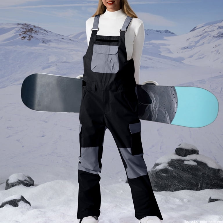 Chic Black and Grey Overalls Over a White Turtleneck for Snowboarding Chic Black and Grey Overalls Over a White Turtleneck for Snowboarding — Snowboarding Outfits