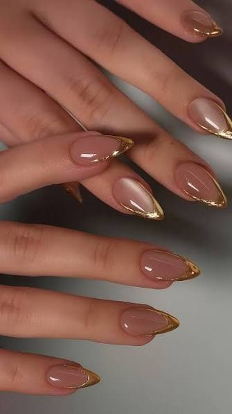 Gold Chrome French Tip Almond Nails Gold Chrome French Tip Almond Nails — neutral nail colors