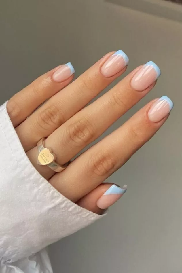 Light Blue French Tips on Short Square Nails Light Blue French Tips on Short Square Nails — french nail designs