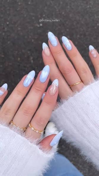 Shimmering Medium Almond Blue Shimmering Medium Almond Blue — blue nail inspo