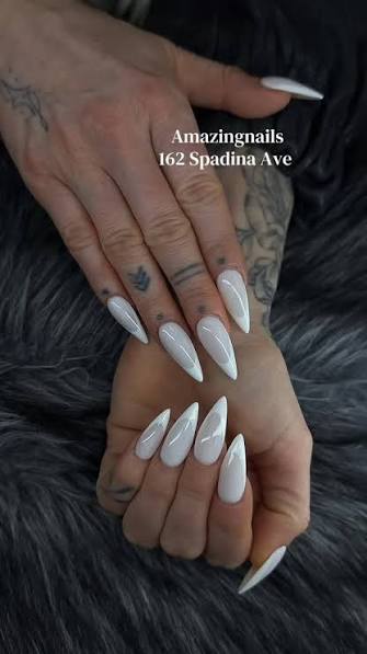 Classic White French Tip Stiletto Almond — trendy almond nail designs