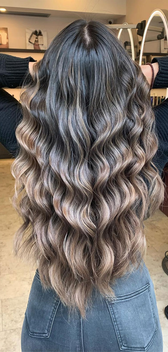 Dark Brown With Beige Balayage Curls Dark Brown With Beige Balayage Curls — Winter Brown Hair Colors