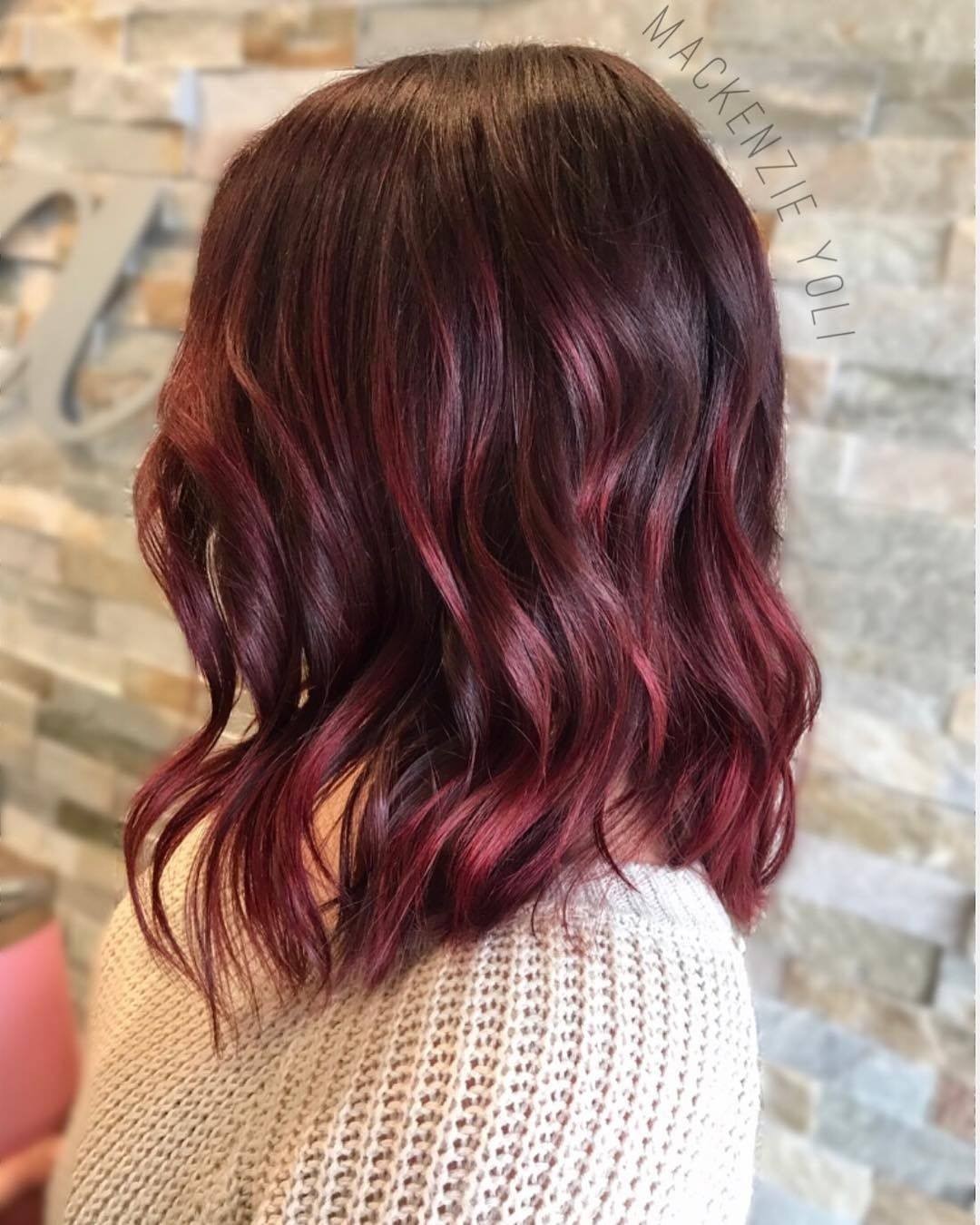 Glossy Cherry Cola Collarbone Lob — Cherry Cola Hair Color