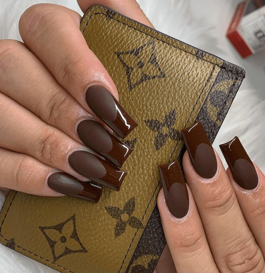 Matte Brown With Glossy Reverse French Matte Brown With Glossy Reverse French — Winter Matte Nails