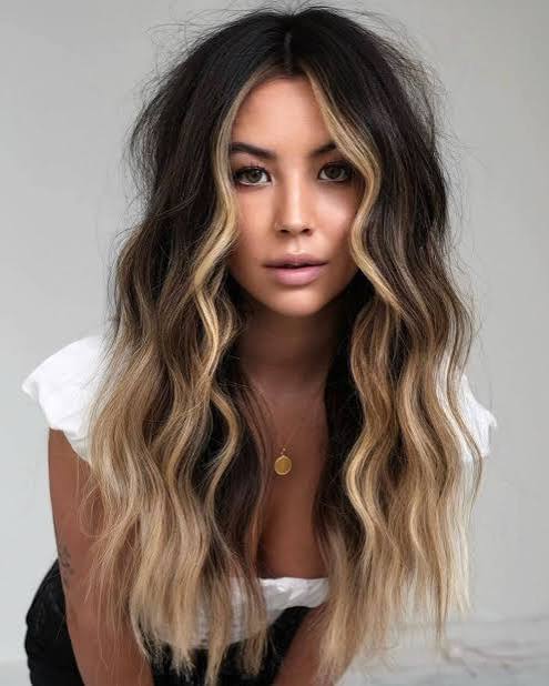 Dark Brown With Bold Blonde Money Piece Dark Brown With Bold Blonde Money Piece — Blonde to Brunette Hair