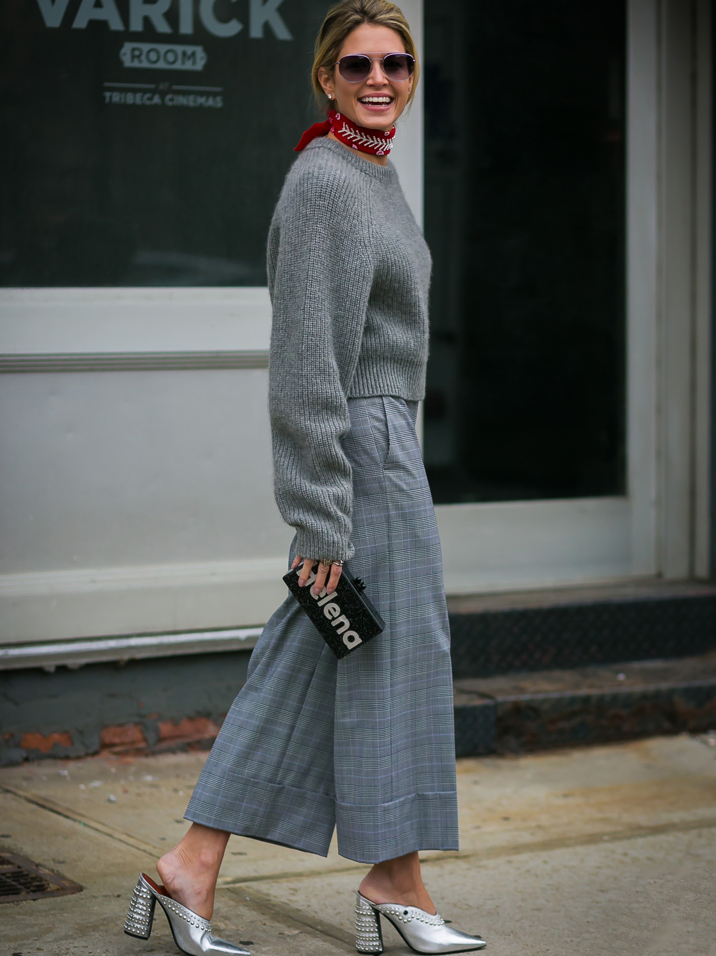 Grey Knit Sweater with Plaid Cropped Pants Grey Knit Sweater with Plaid Cropped Pants — Winter Teacher Outfits