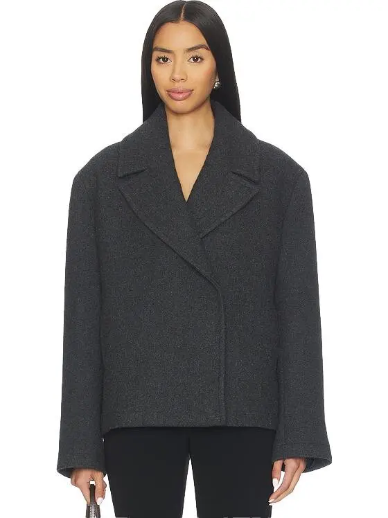 Modern Edge: Cropped Charcoal Peacoat with Oversized Collar — Peacoat Outfits