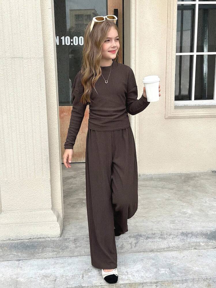 Monochromatic Brown Ribbed Knit Set for Casual Comfort Monochromatic Brown Ribbed Knit Set for Casual Comfort — Winter Outfits for Kids