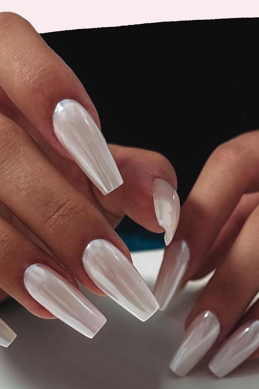 Pearlescent White Shimmer Coffin Nails Pearlescent White Shimmer Coffin Nails — Winter Coffin Nails