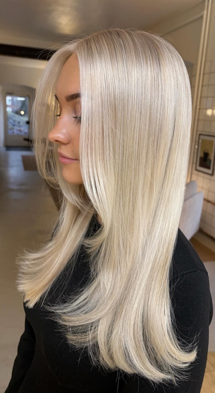 Uniform Platinum Blonde Collarbone Length Uniform Platinum Blonde Collarbone Length — Icy Blonde Hair