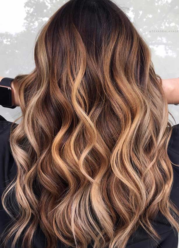 Mid-Back Dark Brown With Honey Blonde Balayage Mid-Back Dark Brown With Honey Blonde Balayage — Fall to Winter Hair Colors