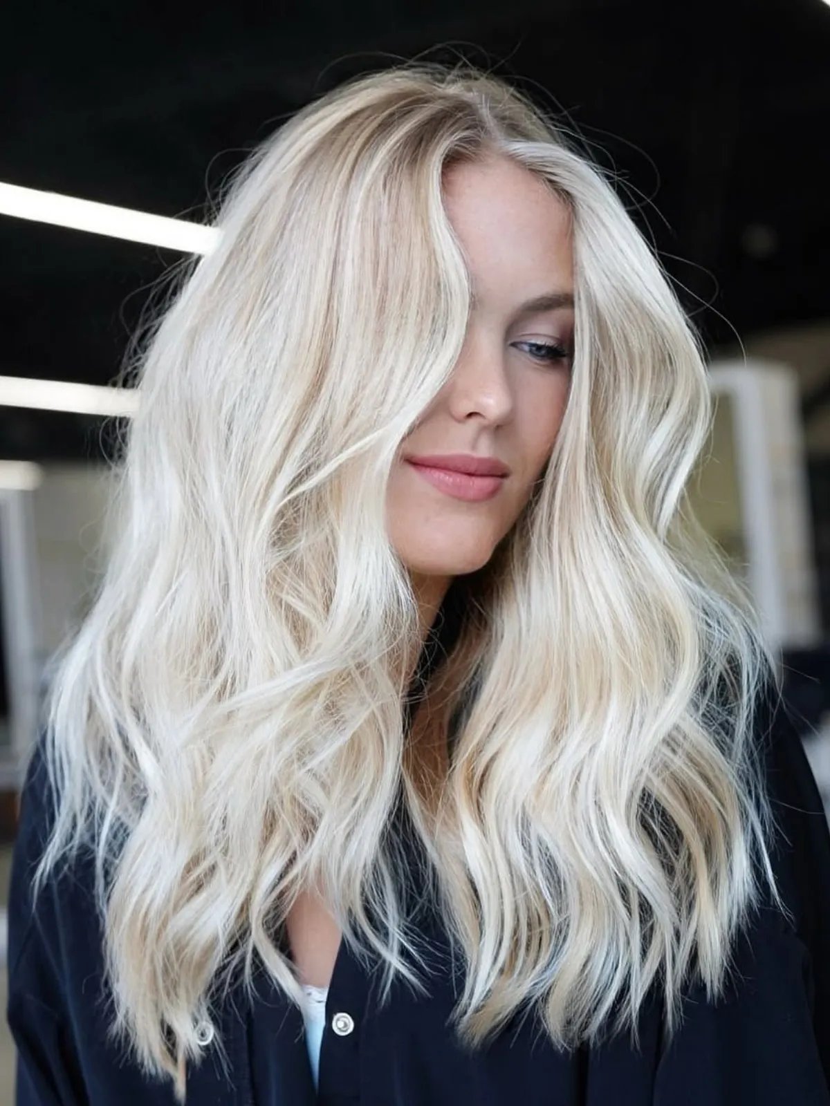 Voluminous Platinum Blonde With Side Bangs — Reaching Mid-Back Voluminous Platinum Blonde With Side Bangs — Reaching Mid-Back — True Winter Hair Color