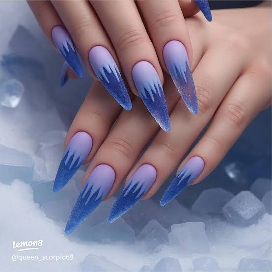Purple To Blue Gradient Stiletto With Icicle Design Purple To Blue Gradient Stiletto With Icicle Design — Winter Stiletto Nails
