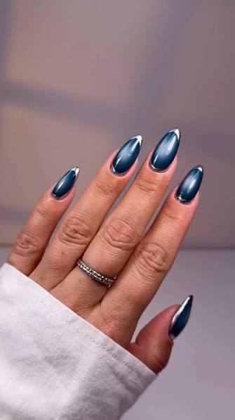 Teal Chrome Metallic French Tip Nails Teal Chrome Metallic French Tip Nails — classy simple nail designs