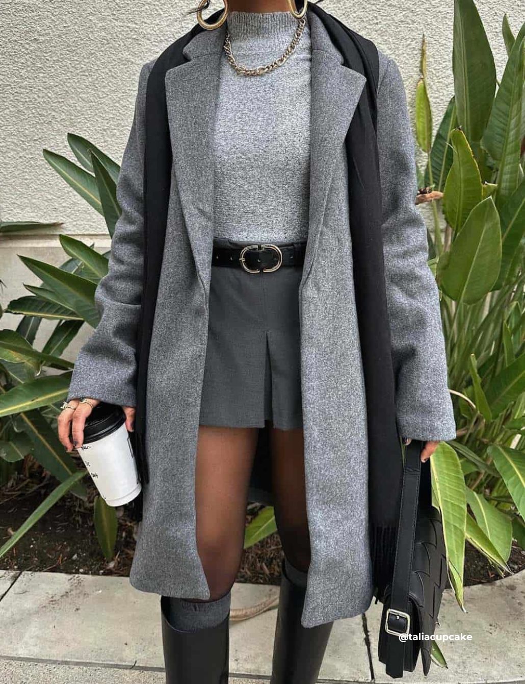 Monochromatic Grey: Wool Coat Over Shorts and Tights Monochromatic Grey: Wool Coat Over Shorts and Tights — Winter Layering Outfits