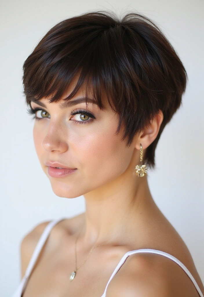 Textured Dark Brown Pixie with Face Framing Textured Dark Brown Pixie with Face Framing — very short women haircuts