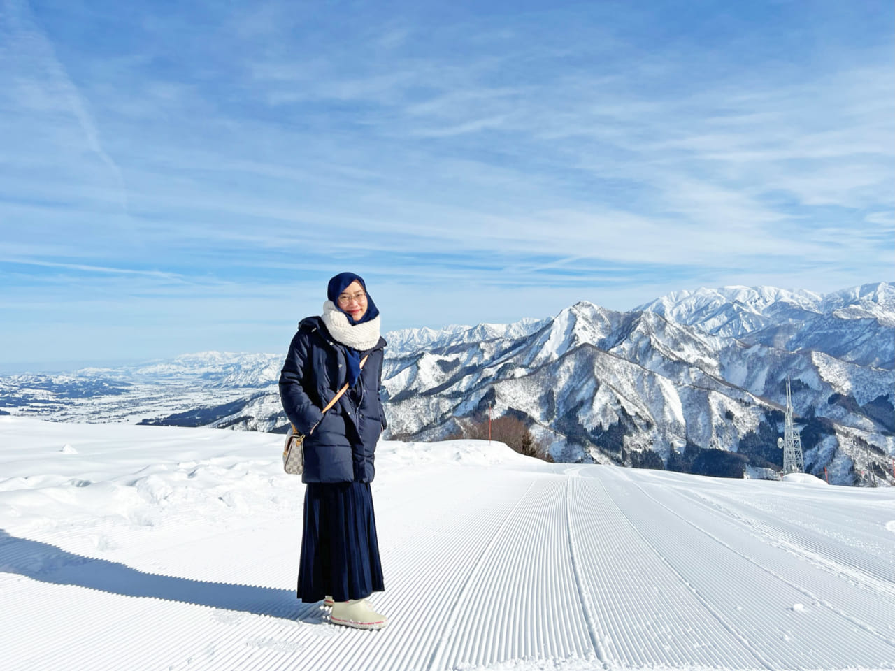 Navy Puffer Coat and Skirt Combination for Winter Travel — Japan Winter Outfits