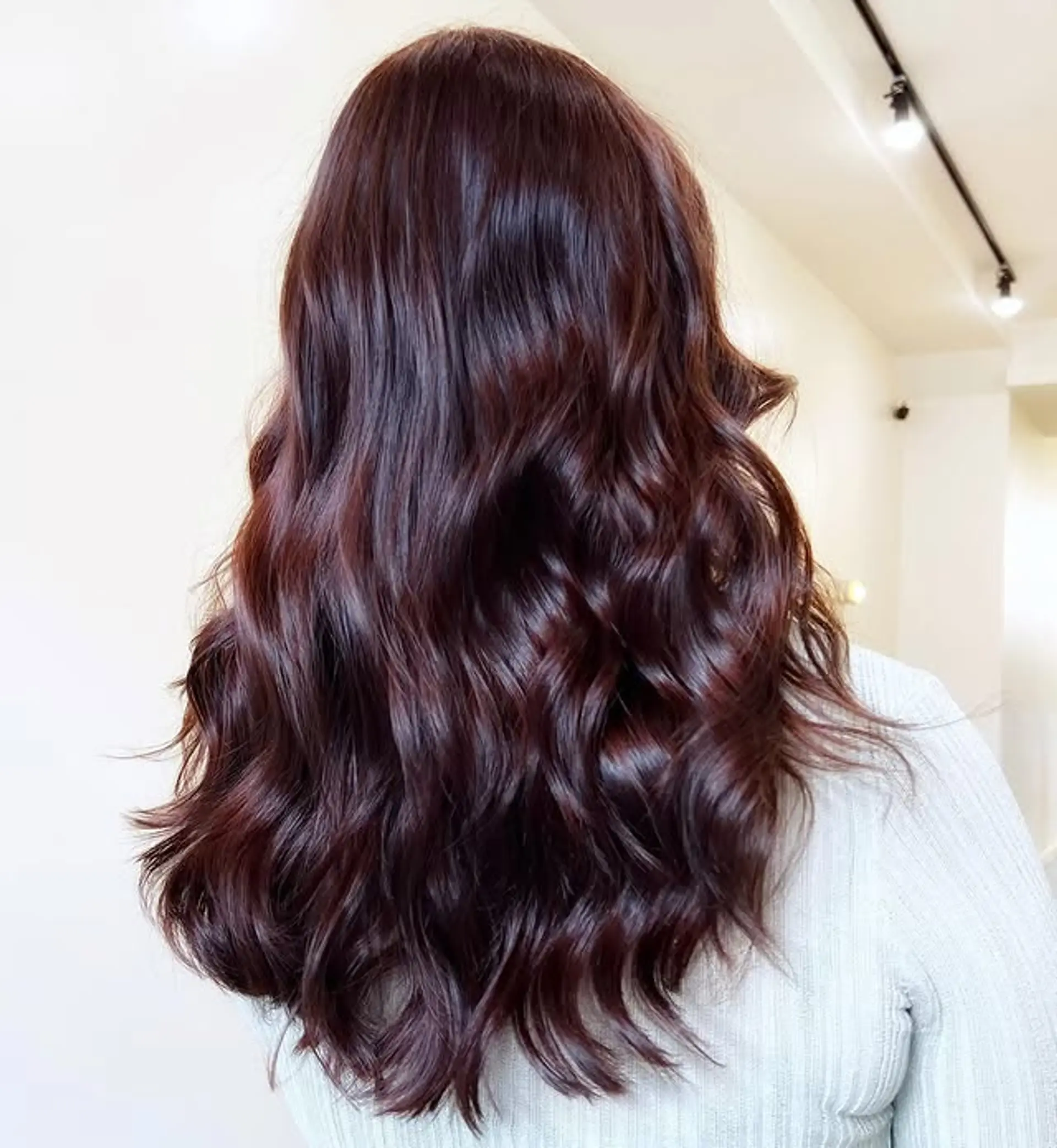 Mid-Back Dark Muted Burgundy Waves Mid-Back Dark Muted Burgundy Waves — Burgundy Hair Color