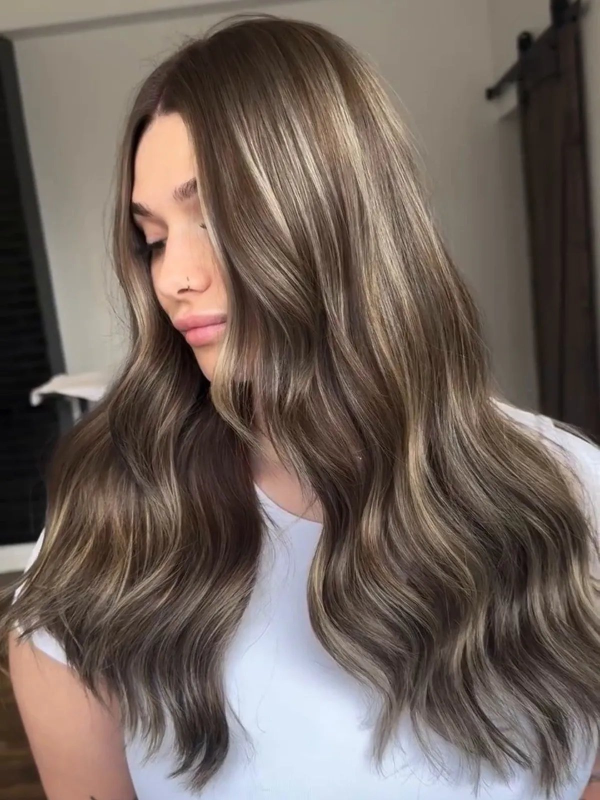 Mid-Back Ash Brown With Blonde Highlights — Cool Winter Hair Colors