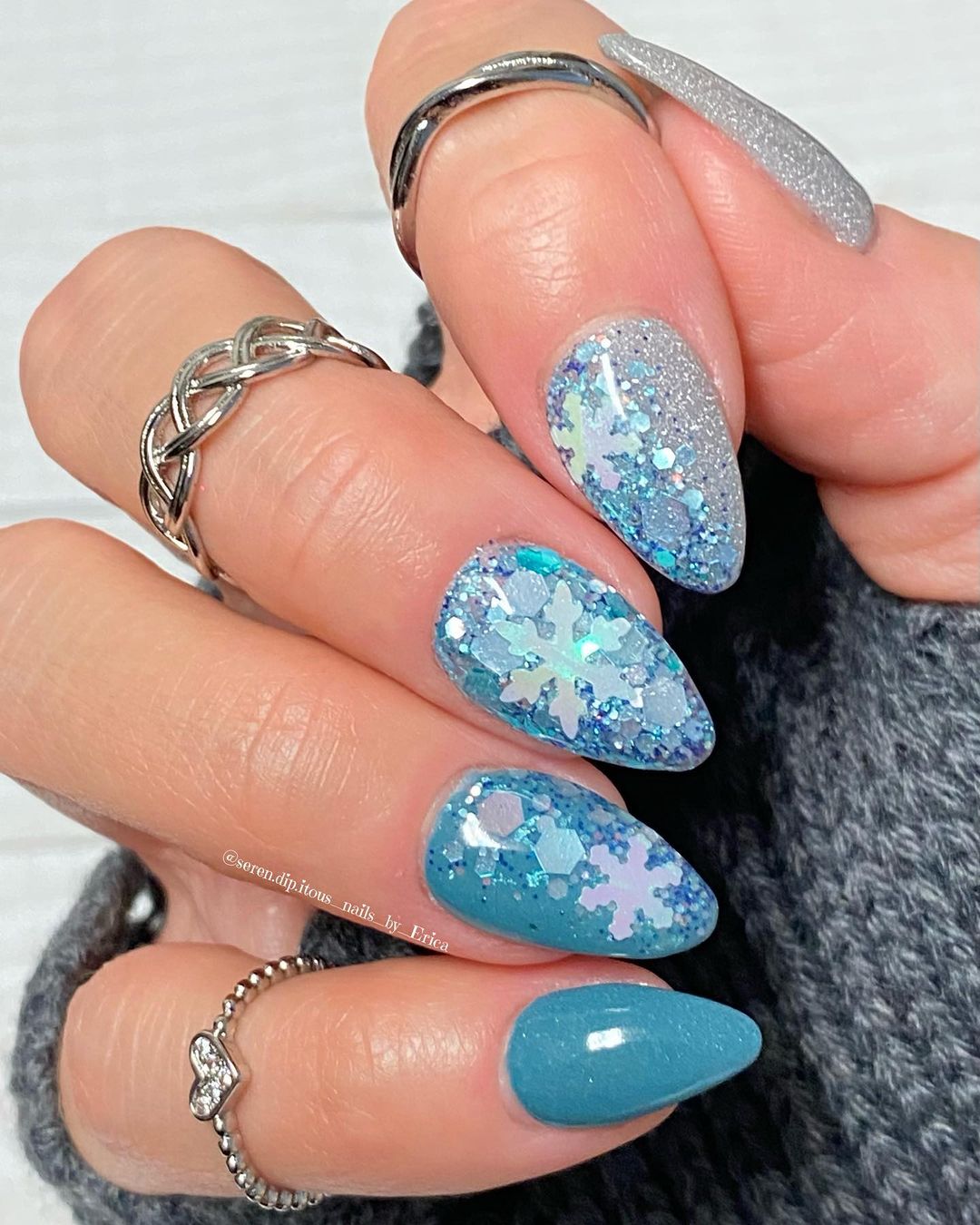 Teal Glitter with 3D Charms Teal Glitter with 3D Charms — Winter Wonderland Nails