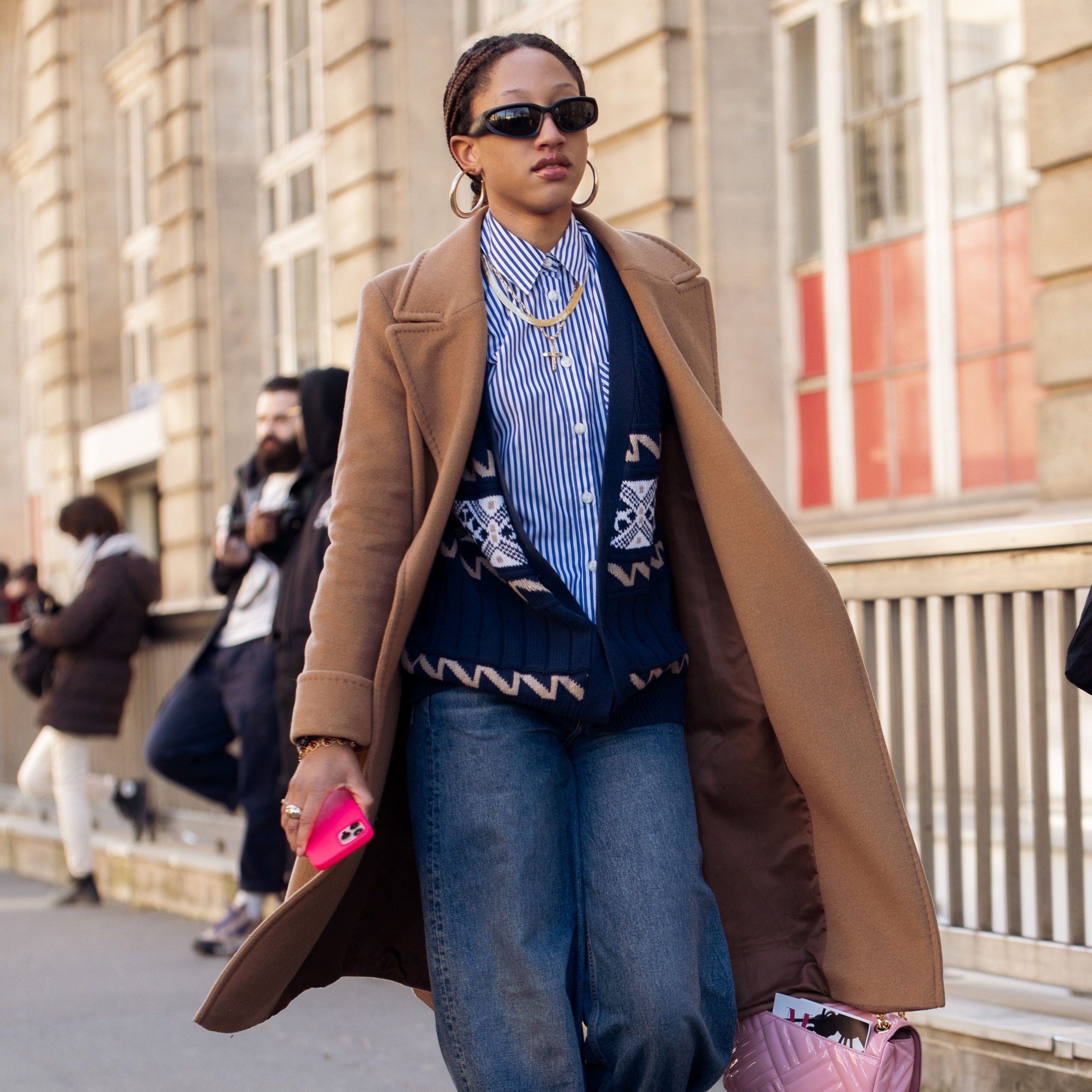 Fashionable Camel Wool Coat with Striped Shirt and Heels — Wool Coat Outfits