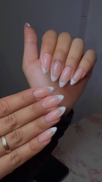 Subtle Silver Shimmer French Almonds Subtle Silver Shimmer French Almonds — almond nail inspo