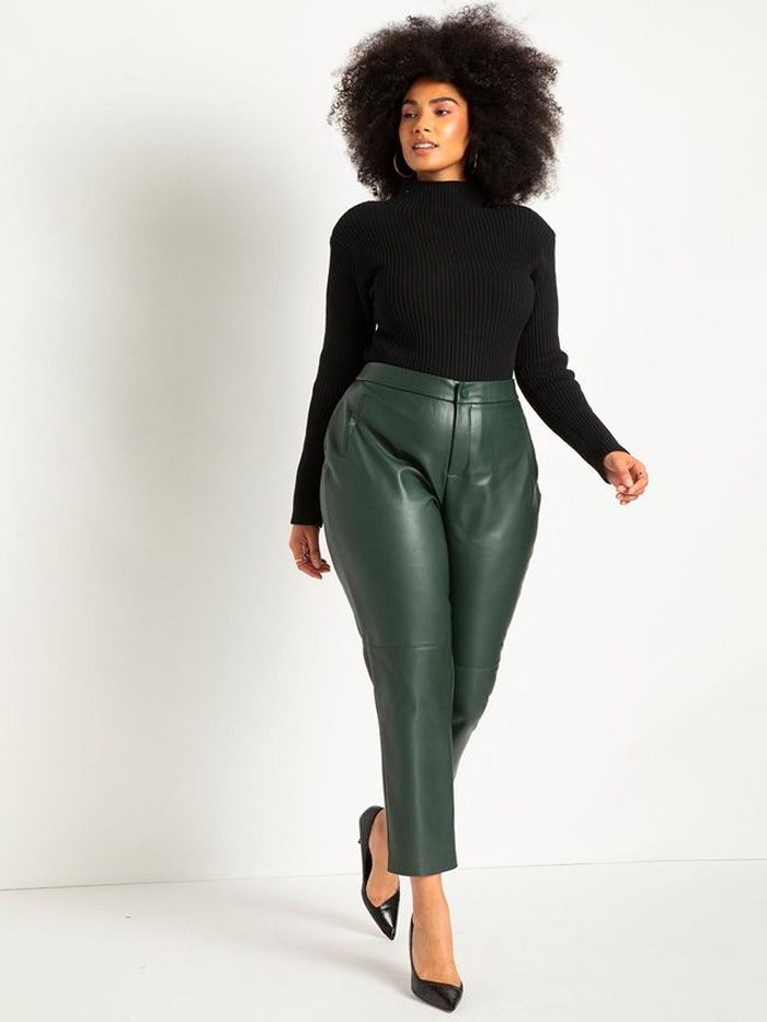 Black Ribbed Turtleneck Outfit Idea — Leather Pants Outfits