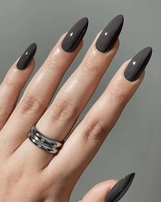 Glossy Dark Charcoal Grey Nails Glossy Dark Charcoal Grey Nails — Winter Gray Nails