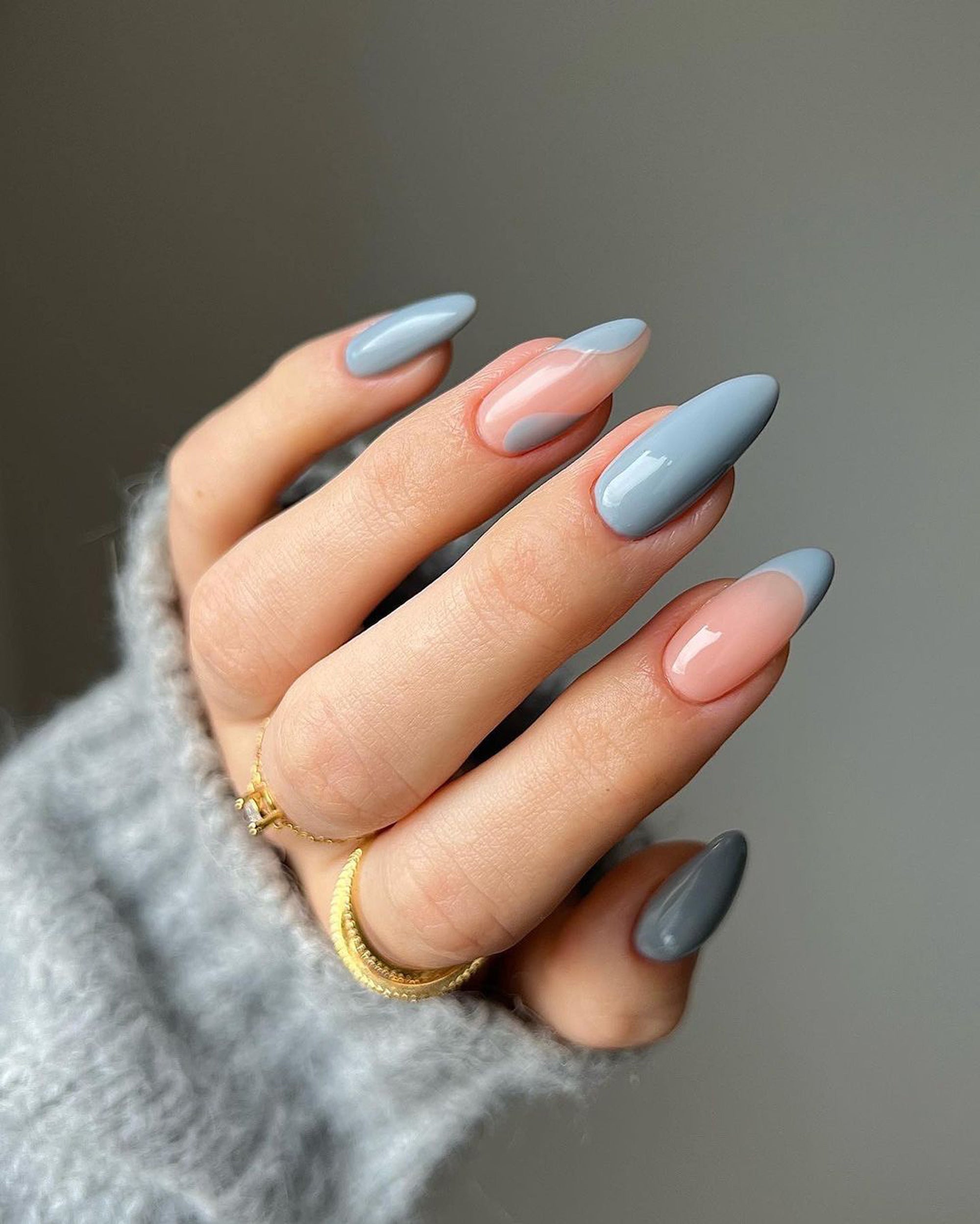 Abstract French Tip in Grey and Sheer Pink Abstract French Tip in Grey and Sheer Pink — Winter Nail Colors for Pale Skin