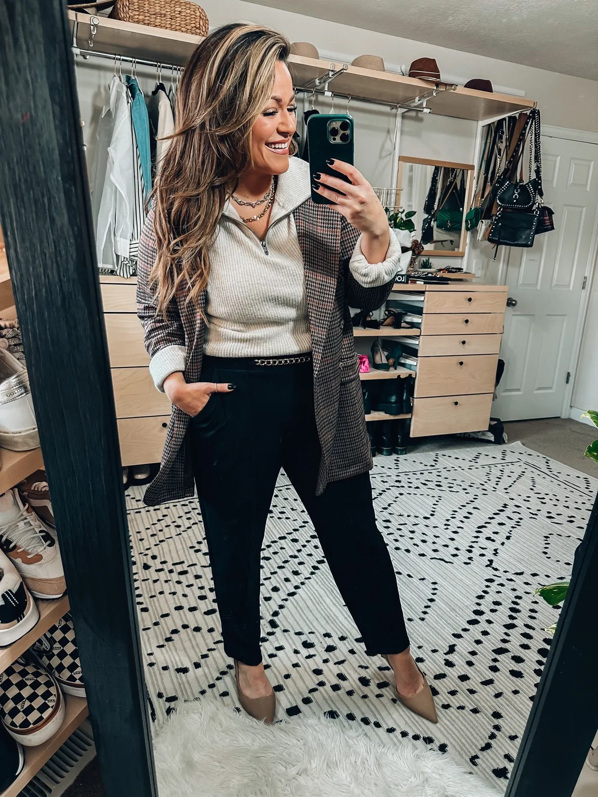 Plaid Blazer Over Knit Sweater for Smart Casual Polish Plaid Blazer Over Knit Sweater for Smart Casual Polish — Winter Outfits for Curvy Women