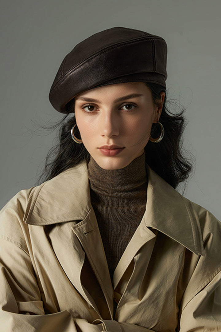 Leather Beret and Trench Coat for a Chic Look Leather Beret and Trench Coat for a Chic Look — Beret Outfits