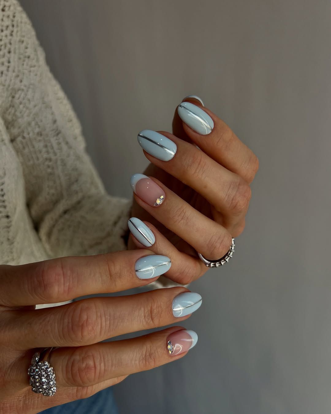 Sheer Pink French with Blue Tips — Icy Blue Nails
