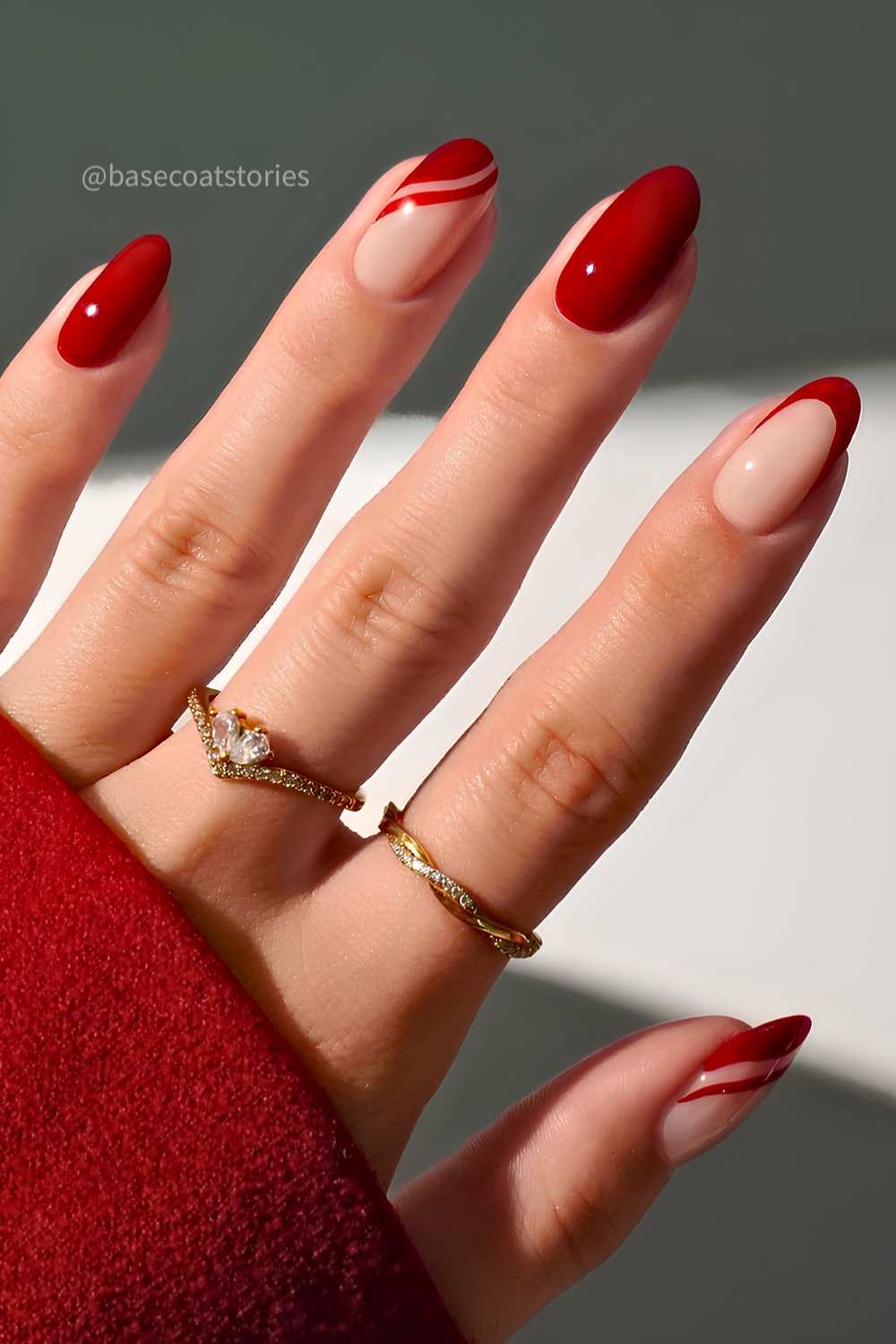Nude Base Abstract Red Line Nails Nude Base Abstract Red Line Nails — Winter Red Nails