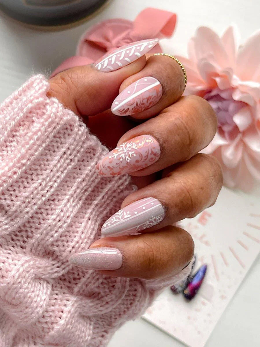 Snowflake Line Art Coffin Nails Snowflake Line Art Coffin Nails — Winter Wedding Nails