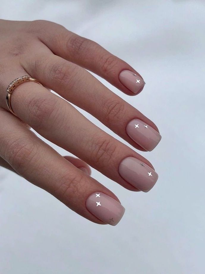 Nude Pink with Tiny Star Outlines Nude Pink with Tiny Star Outlines — trendy simple nail designs