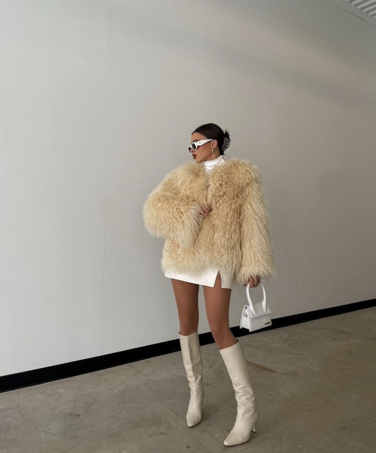 Glamorous Shaggy Faux Fur Coat with a Mini Dress — Baddie Winter Outfits