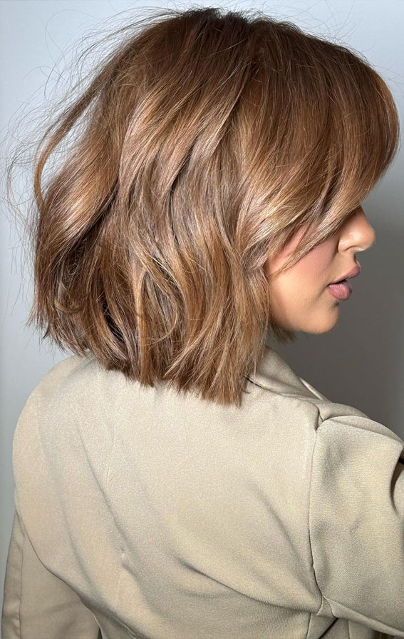 Warm Brown Bob With Soft Waves — Winter Hair Colors for Short Hair